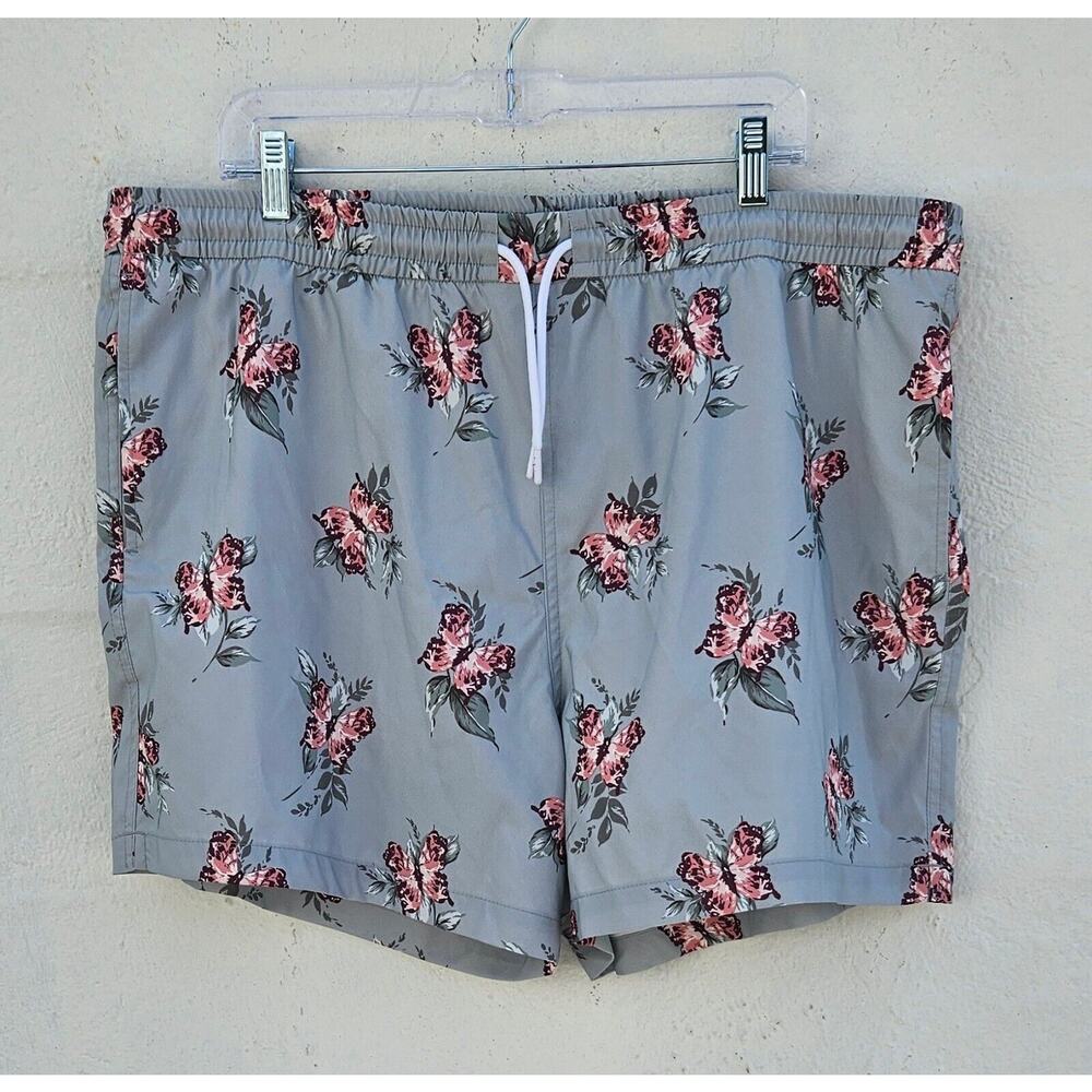 Abercrombie & Fitch Mens Swim Shorts XXL Blue Floral Butterfly Drawstring Trunks